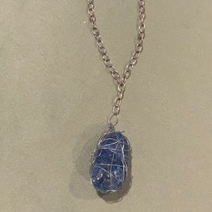 Blue speckled quartz crystal necklace